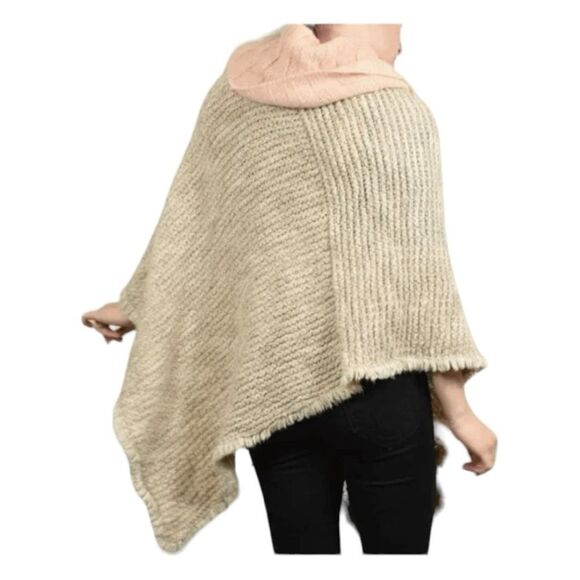 Cocogio Anthropologie Cowl Neck Poncho Sweater Salmon Pink Cream Italian Wool Bl - Picture 5 of 10
